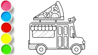 Cute Truck Ice Cream Drawing, Painting & Coloring For Kids and Toddlers | How to draw Ice Cream