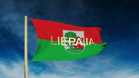 Liepaja Flag Slider Style With Title. Waving In The Wind With Cloud Background A Stock Animation