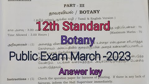 12th Standard||Botany||Public exam 2023||Question and Answer key