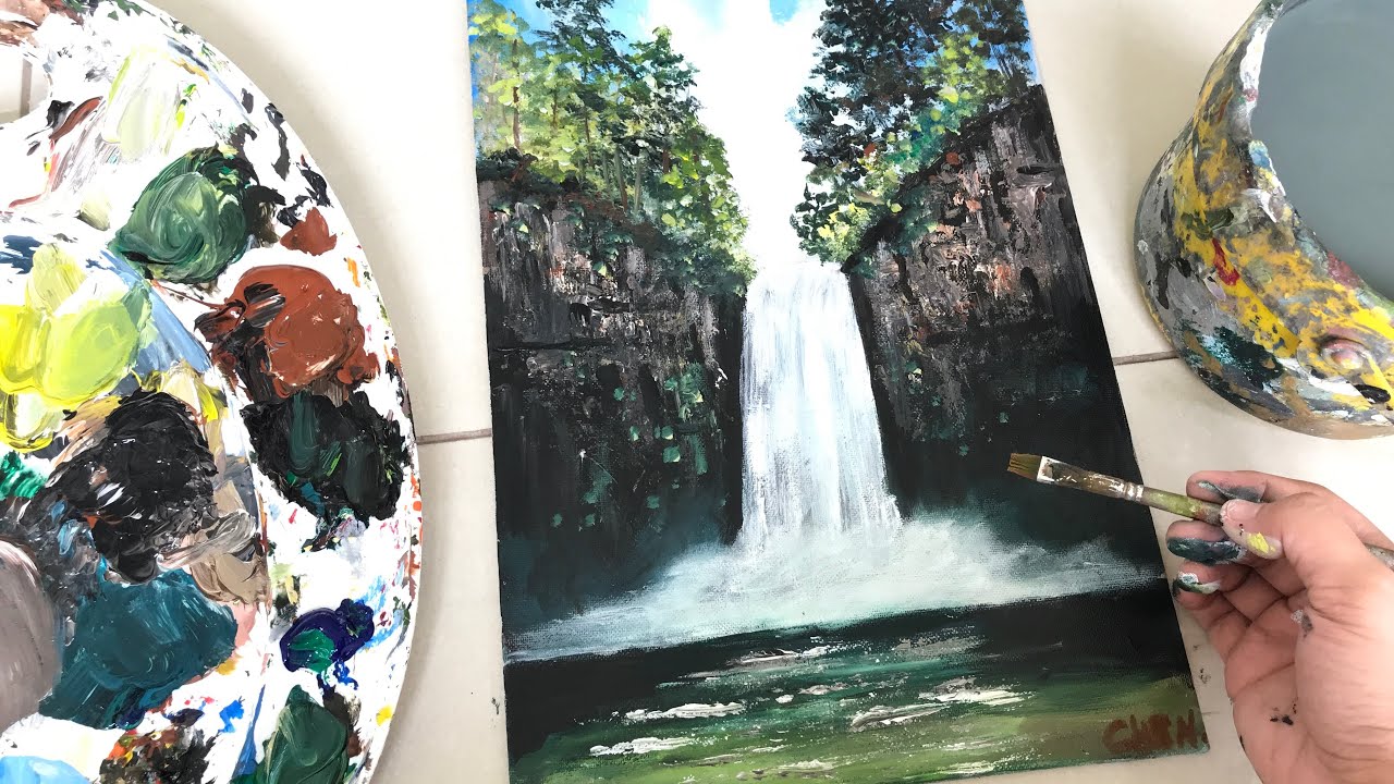 Waterfall Painting Tutorial Using Acrylics - YouTube