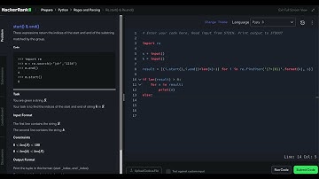 Hackerrank Python Solution #5 Regex and Parsing - Re.start() & Re.end()