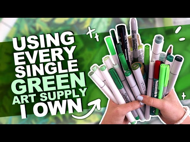 GOING GREEN?! | Drawing Something Using Every GREEN PENCIL, MARKER, WATERCOLOR, ETC I Own. class=