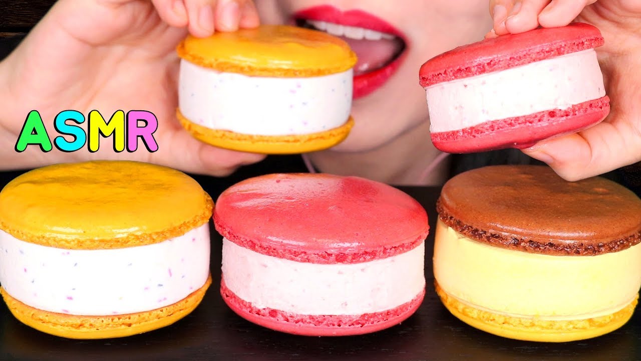 ASMR ICE CREAM MACARON 아이스크림 마카롱 먹방 es krim الآيس كريم معكرون 咀嚼音 ไอศกรีมมาการอง MUKBANG アイスクリームマカロン