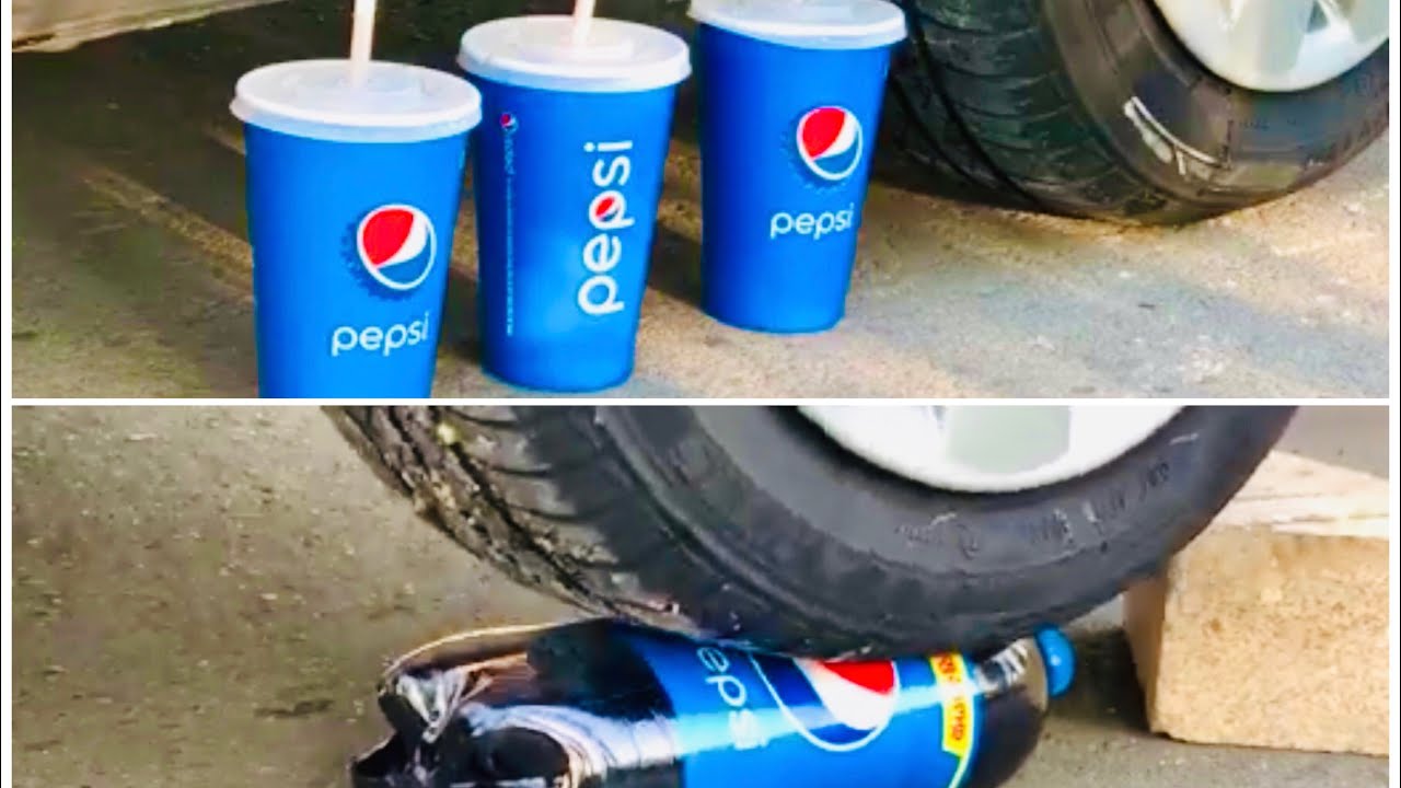 Experiment Car vs Pepsi Crushing soda m&m crunchy & soft things by