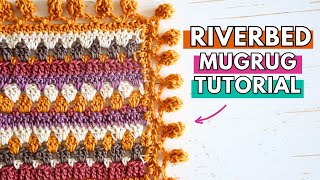 Beautiful Riverbed MugRug With Pompom Edging : A free Crochet pattern | CJ Design
