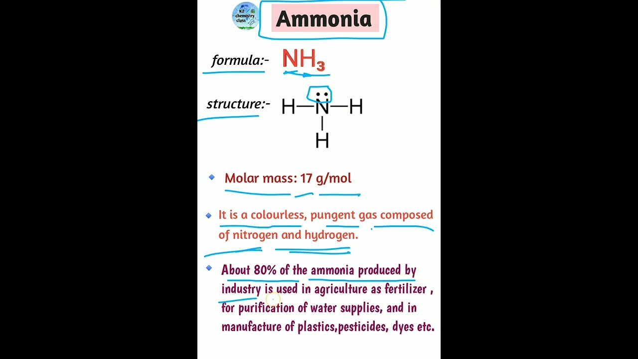 Ammonia (NH₃ )/ammonia structure/ammonia molar mass/ammonia uses/ammonia  lone pair electron. - YouTube, image size:1280x720