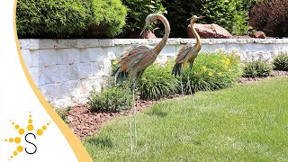 Sunnydaze Elegant Golden Crane Metal Outdoor Garden Statue - 2 Statues-XCA-122