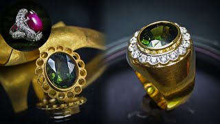 แหวนทองผู้ชาย พลอยเขียวส่อง ล้อมเพชรแท้ how to make gold jewelry Cincin pria gold ring for men