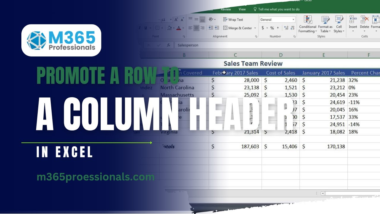 Promote a row to a column header in Excel