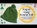 Loom knitting beanie hat with linen stitch - Super EASY - ENGLISH TUTORIAL