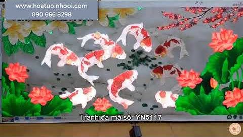 Tranh đá gắn đèn led chìm hoàn chỉnh 9 cá Cửu Ngư Quần Hội