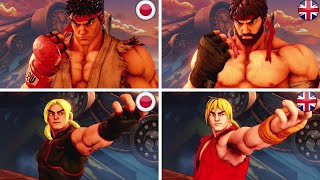 All Japanese Voice Intros Compared To All English Voice Intros Street Fighter V
