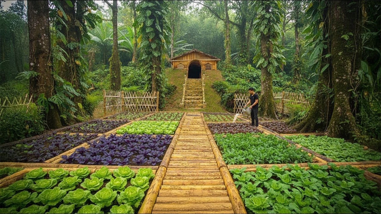 1 Year of Building Dream House a Farm with a complete Wooden House and Vegetable Garden