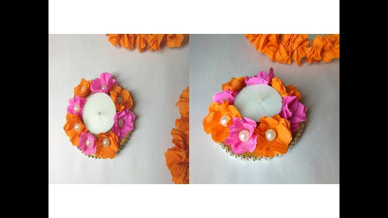Easy Candle Decoration Idea Diy Tea Light Candle Decorating Ideas Diwali Candle Decoration Youtube