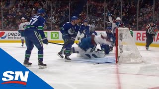 Nazem Kadri Gets Cross-Checked After Game-Tying Goal, Scrum Ensues Behind the Net