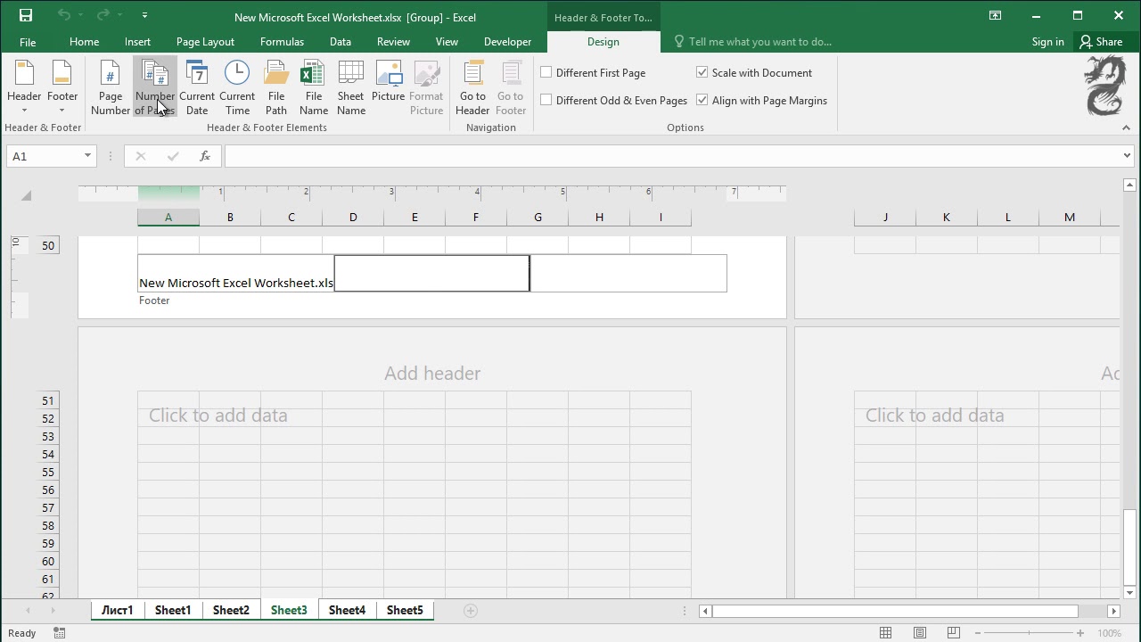 how-to-insert-page-number-and-sheet-name-in-footer-in-excel-youtube