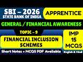 Financial Inclusion Schemes MCQS | SBI Apprentice 2026 General Financial Awareness PDF Notes | SBI