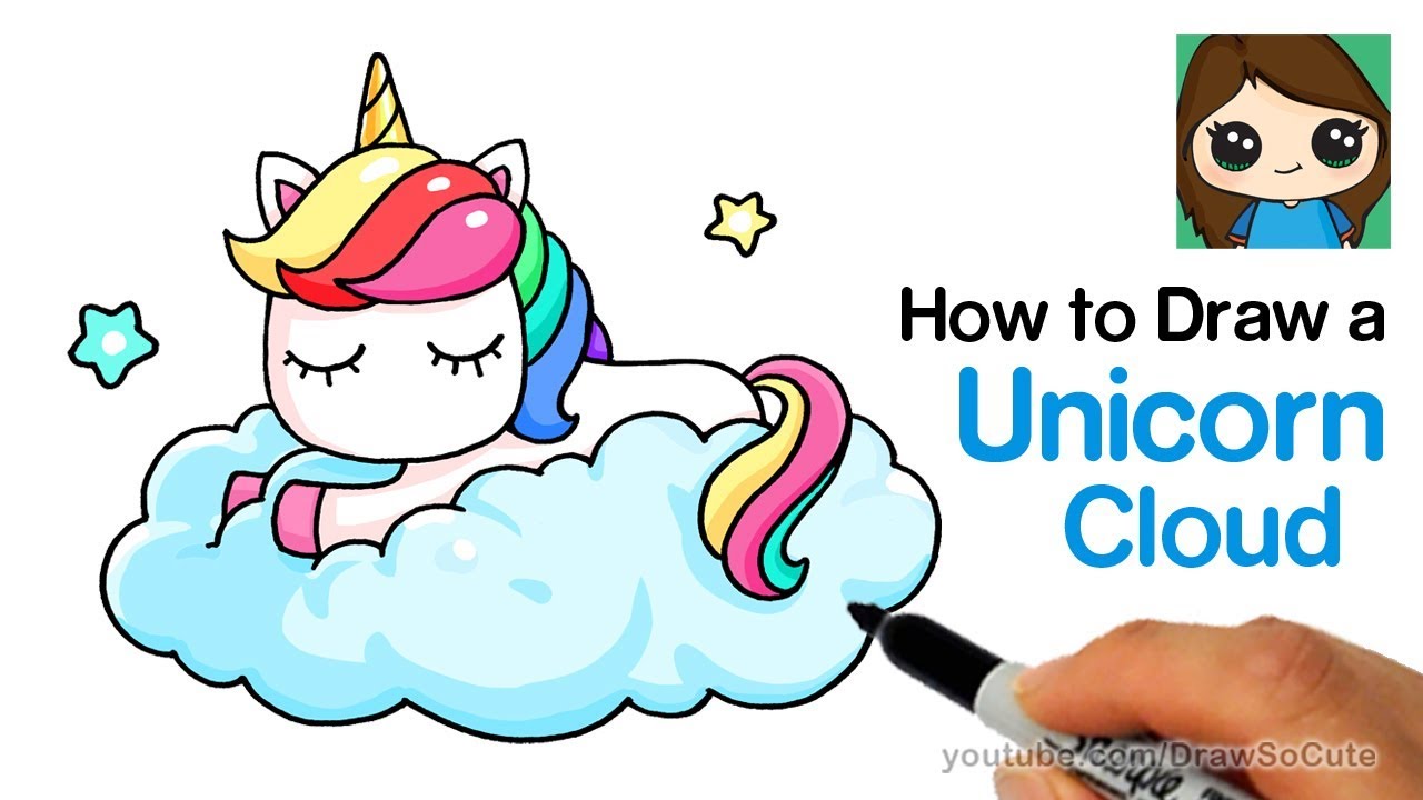 How To Draw A Unicorn On A Cloud Easy