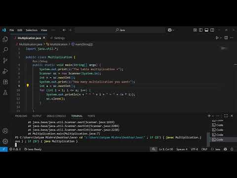 "Java Coding Tutorial: Build a Multiplication Table with Scanner & Loops"#like and subscibe#java