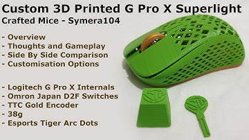 38g Custom G Pro X Superlight - Symera104 by Crafted Mice - 3D Printed Shell & Upgraded Internals