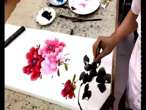 Chinese Peony Paintings Demonstration by artist Li Xiujian - YouTube