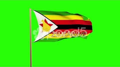 Zimbabwe Flag With Title Waving In The Wind. Looping Sun Rises Style. Animation