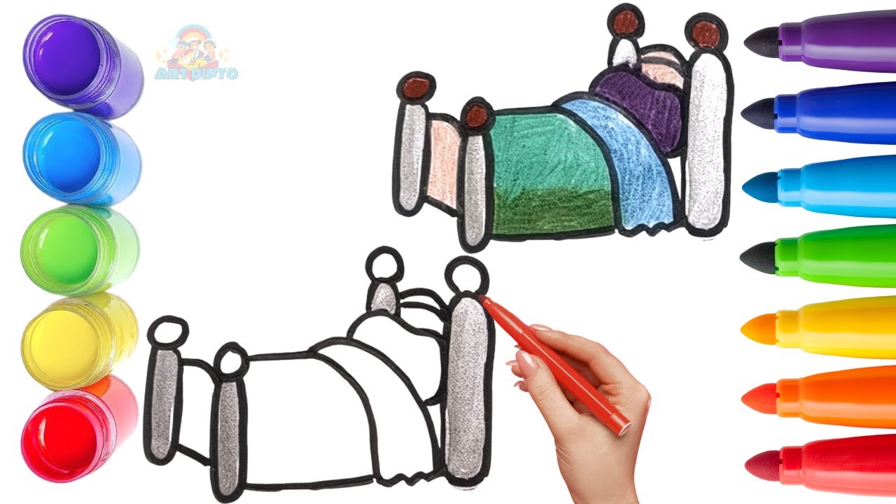 How To Draw cute Bed Drawing, Painting & Coloring For Kids and Toddlers_ Child Art 🐋🌈🎨
