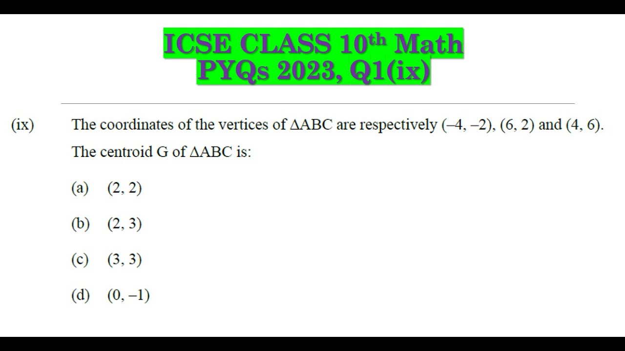 Icse Math Pyq Class 10th Math | Answer Key 2023 | ICSE Board PYQ 2023 | Q1(ix) - YouTube