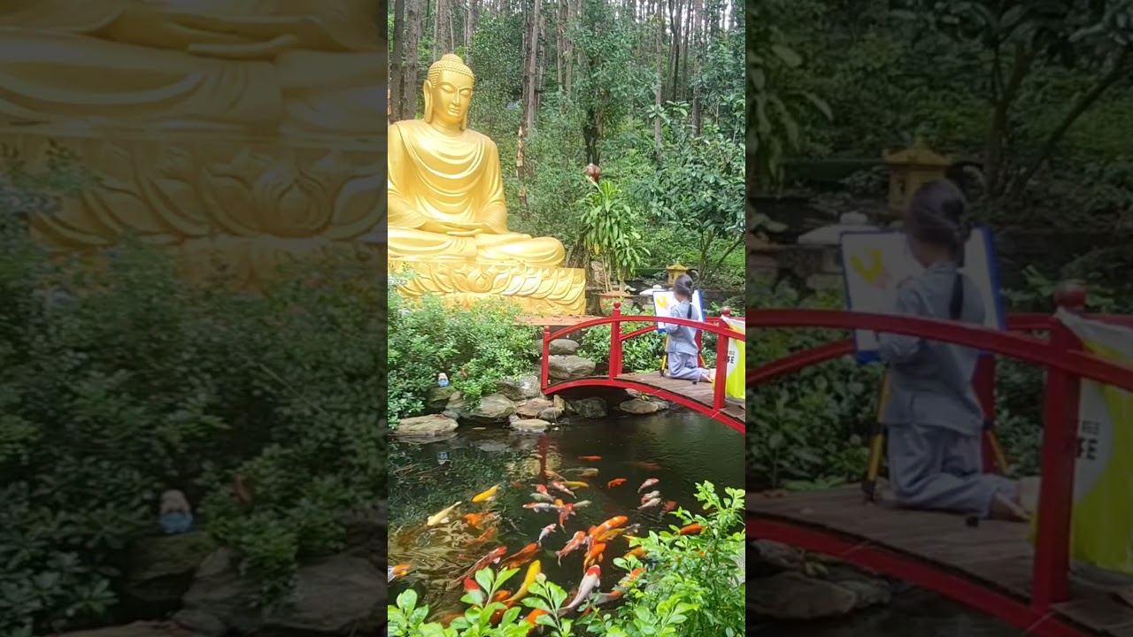 4-year-old kid artist painting in a peaceful Zen garden in Vietnam | Acrylic painting | Mia Mai Art