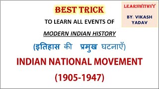 Trick to learn Indian National Movement || इतिहास की प्रमुख घटनाएं || 1905-1947 || Dates and events