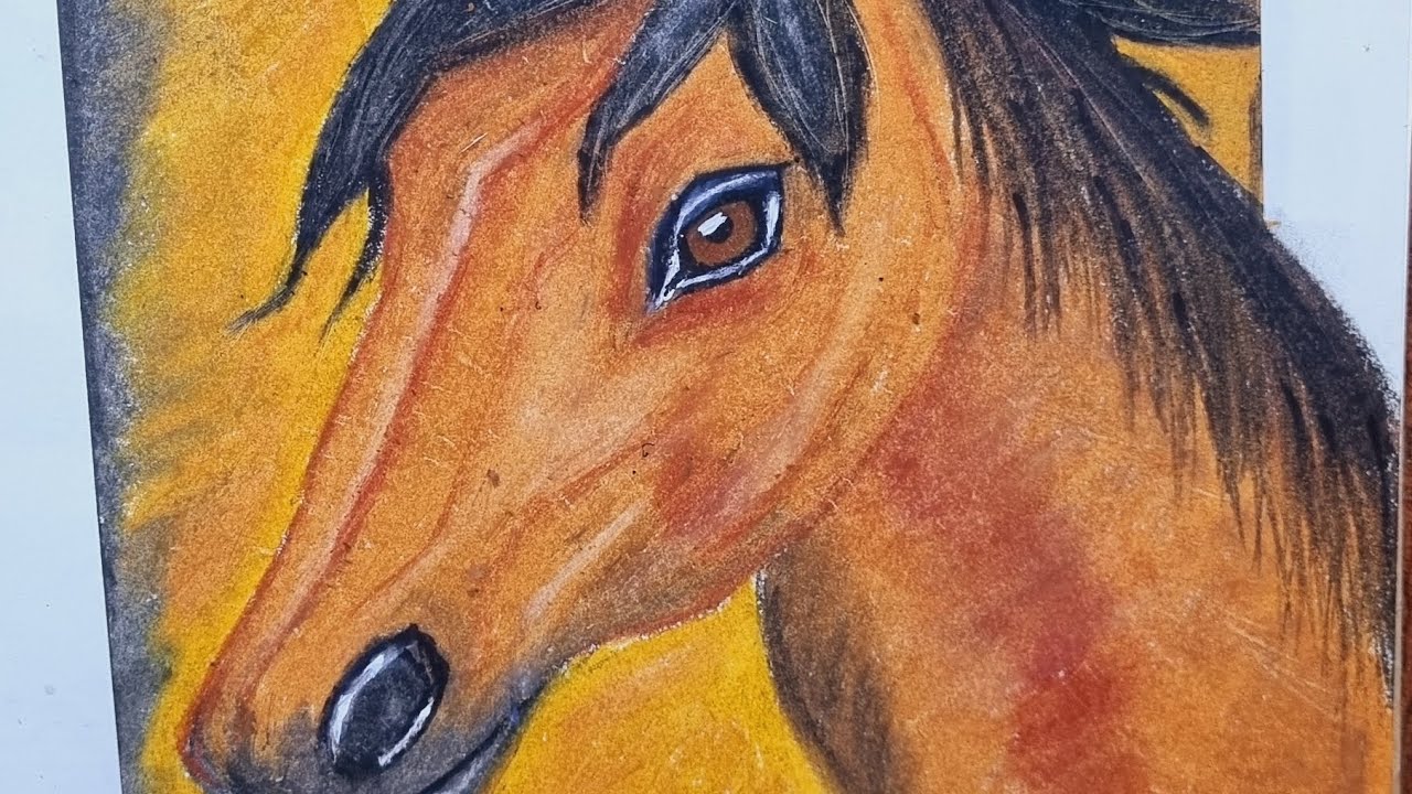 How to draw horse /Easy horse painting/step by stebرسم حصان بني بالباستل الزيتي...