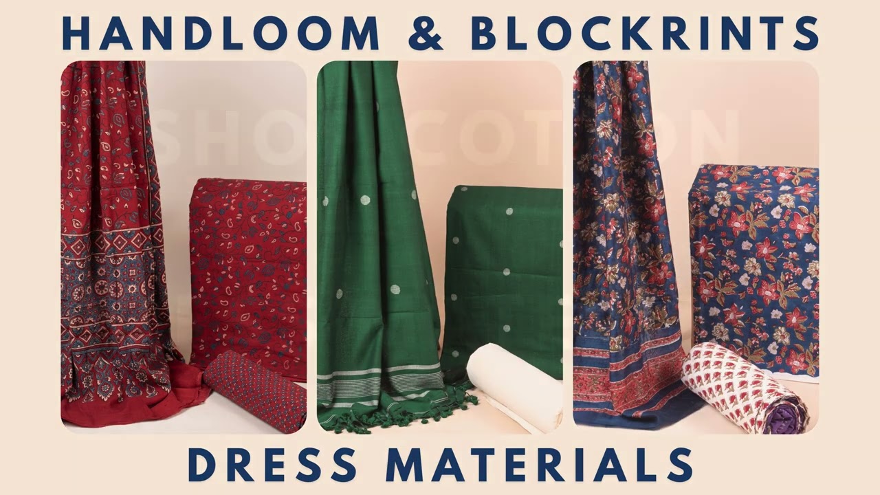 UNSTITCHED SUITS HANDLOOM DRESS MATERAILS  IKKAT JAMDANI BLOCKPRINT 3PC 2PC SETS