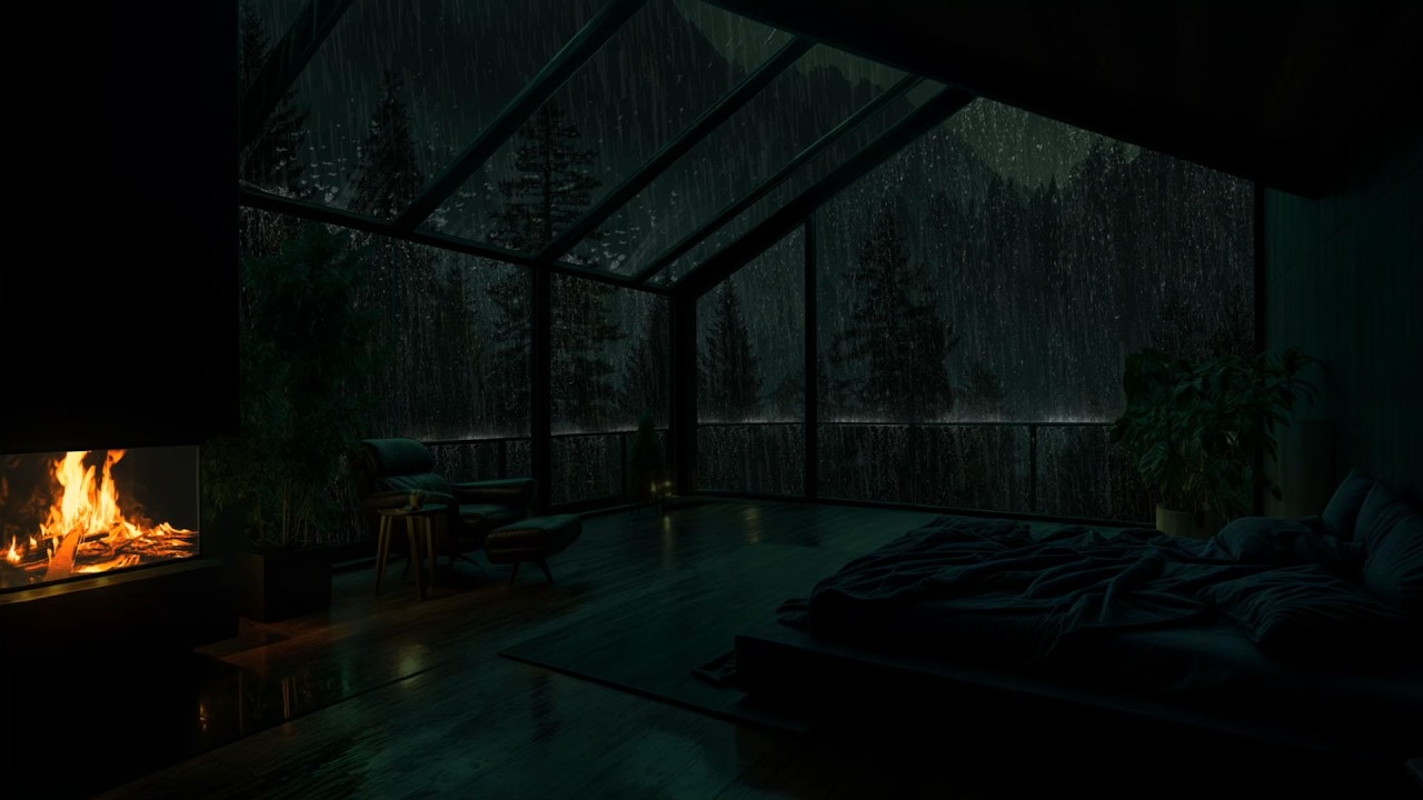 Night Rainfall - Fire Sounds for SLEEPING🌧️😴 (No Ads) | Cabin in the Woods with Relaxing Rain Sounds
