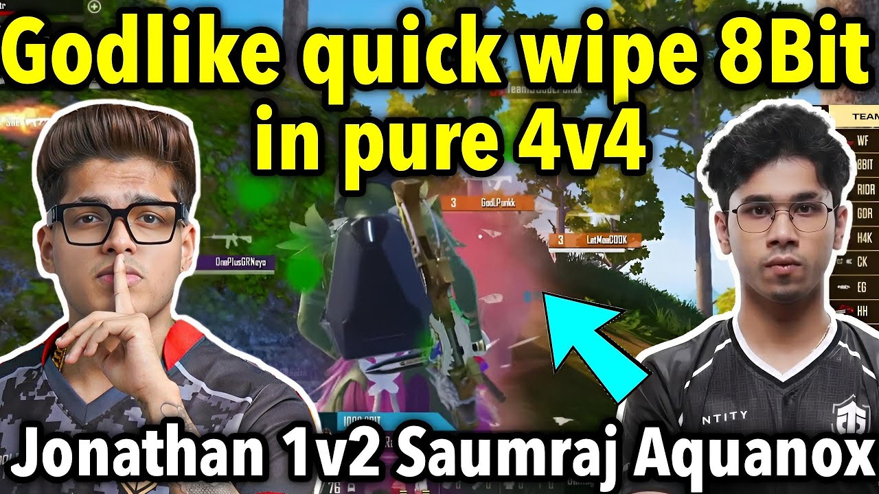 Jonathan 1v2 Saumraj Aquanox 🥵 Godlike quick wipe 8bit in pure 4v4 ...