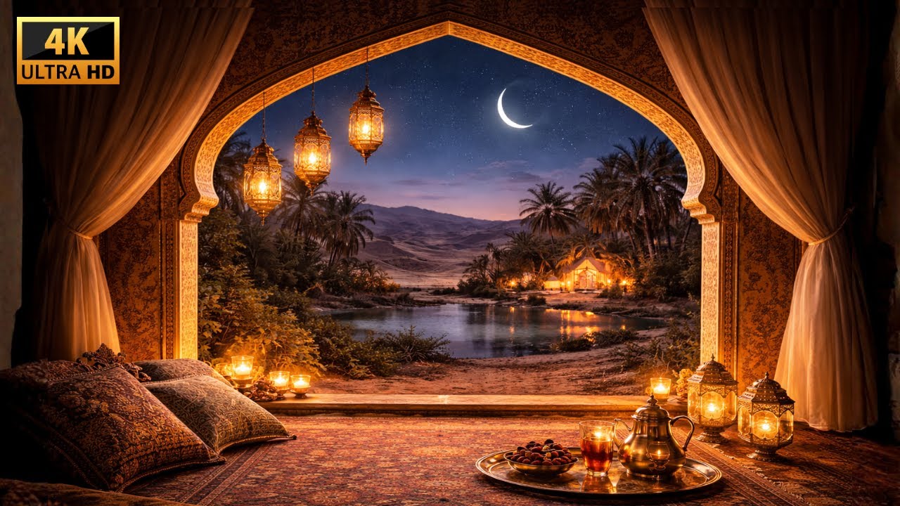 4K Ramadan Arabian Night – Warm Lanterns, Desert Wind Ambience