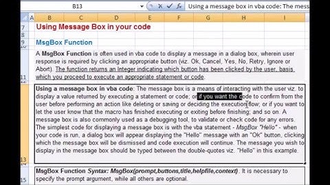Using Message Box in Excel VBA, the MsgBox Function