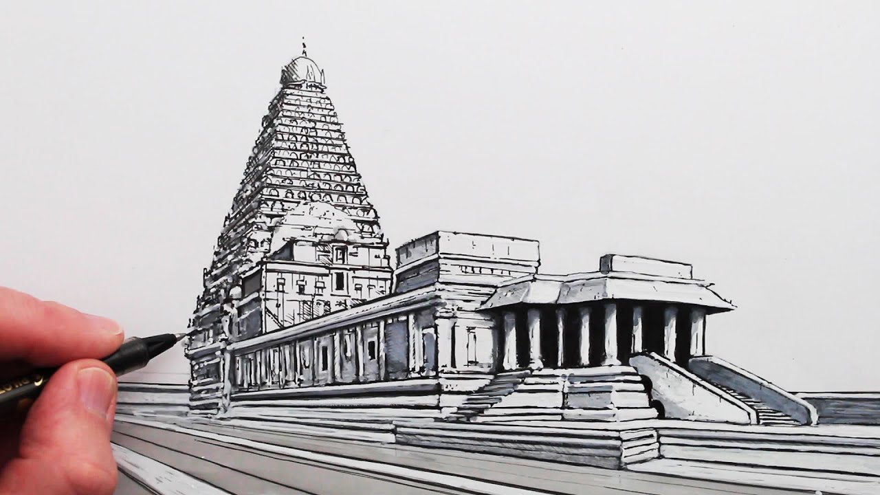 Drawing the Thanjavur Brihadisvara Temple Timelapse  The A Arts   YouTube