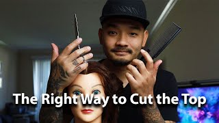 How to hold your scissor and comb while cutting the top