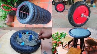 Top 4 Amazing From Tires How To Make Punching Bag/Shower Standing/Barbell Weight/Coffee Table