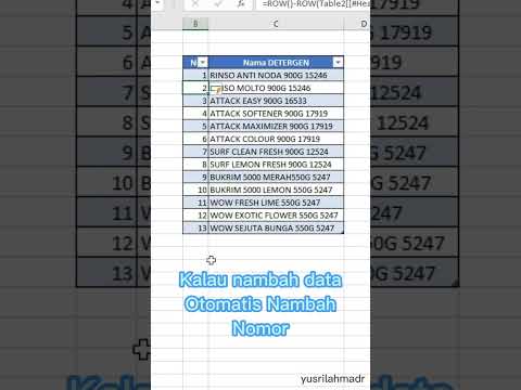 Nomor tabel Excel