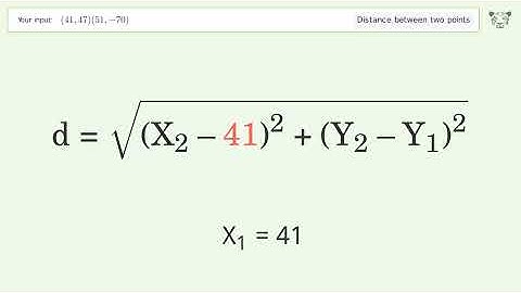 Find the distance between two points p1 (41,47) and p2 (51,-70): Step-by-Step Video Solution