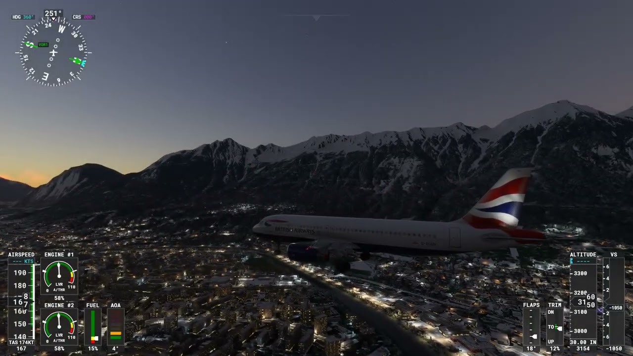 Terrible Sunset Landing at Innsbruck in the Fenix A320 (bad!)