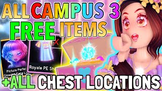 ⭐️How to get all FREE ITEMS in NEW SCHOOL (11 CHEST LOCATIONS) // Royale High Campus 3