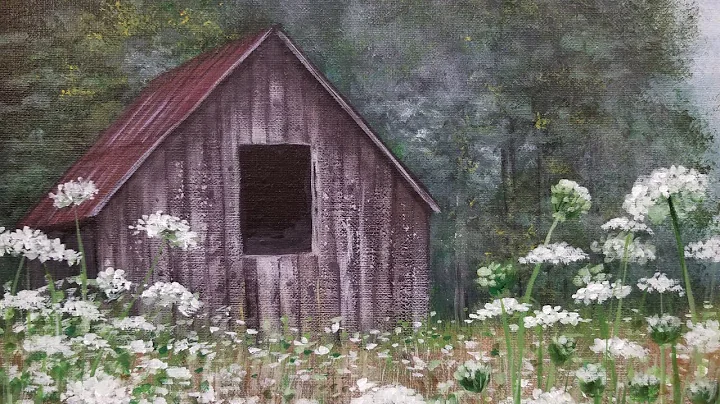 Rustic Barn in Wildflowers Landscape Acrylic Paint...