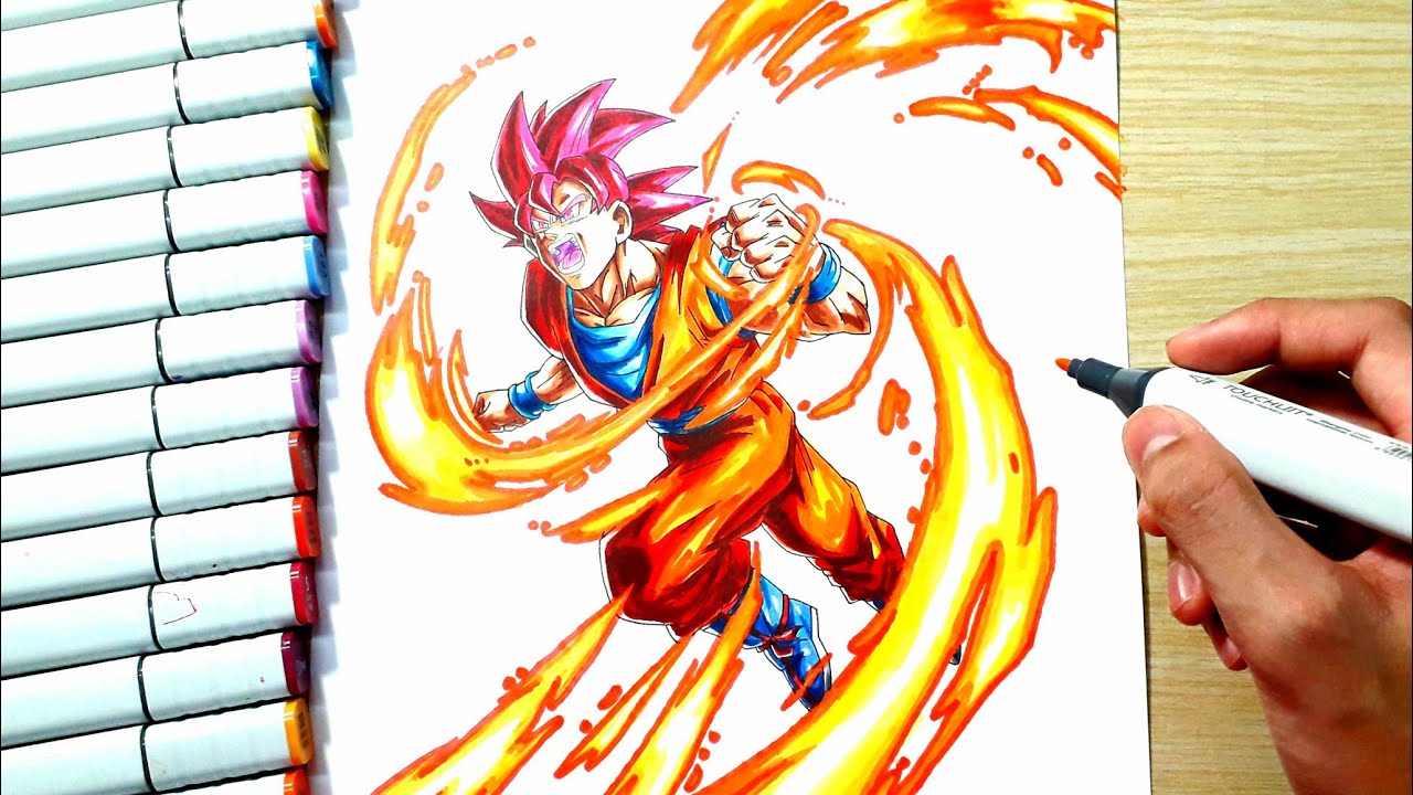 Vẽ Goku Super Saiyan God - Dragon Ball Legends | Drawing Goku Ssj ...