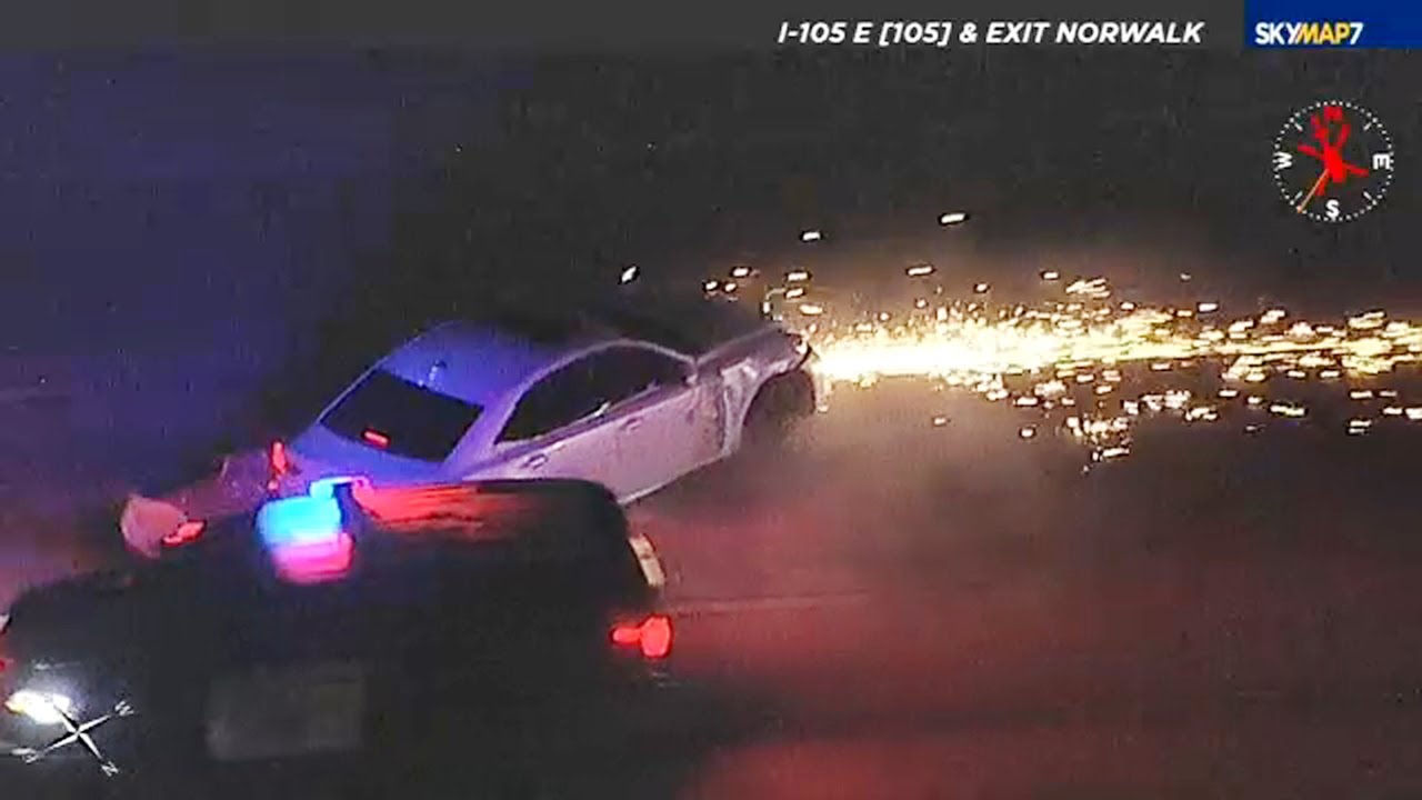 2-hour police chase ends in shower of sparks, PIT maneuver on SoCal ...
