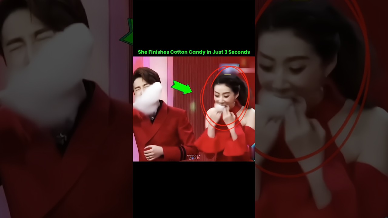 She ate cotton candy in 3 seconds 😱😭 