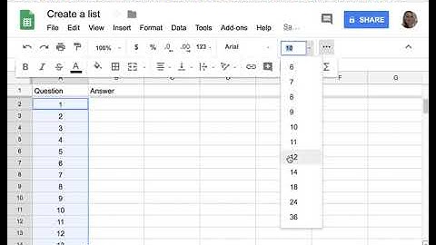 Using a Google Sheets spreadsheet to create a template for students answering in a list.