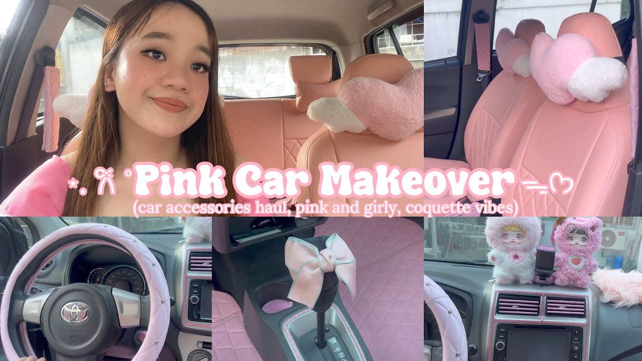 🎀 decorate my pink car with me | car tour + car acccessories haul (pink & girly) #coquette #barbie