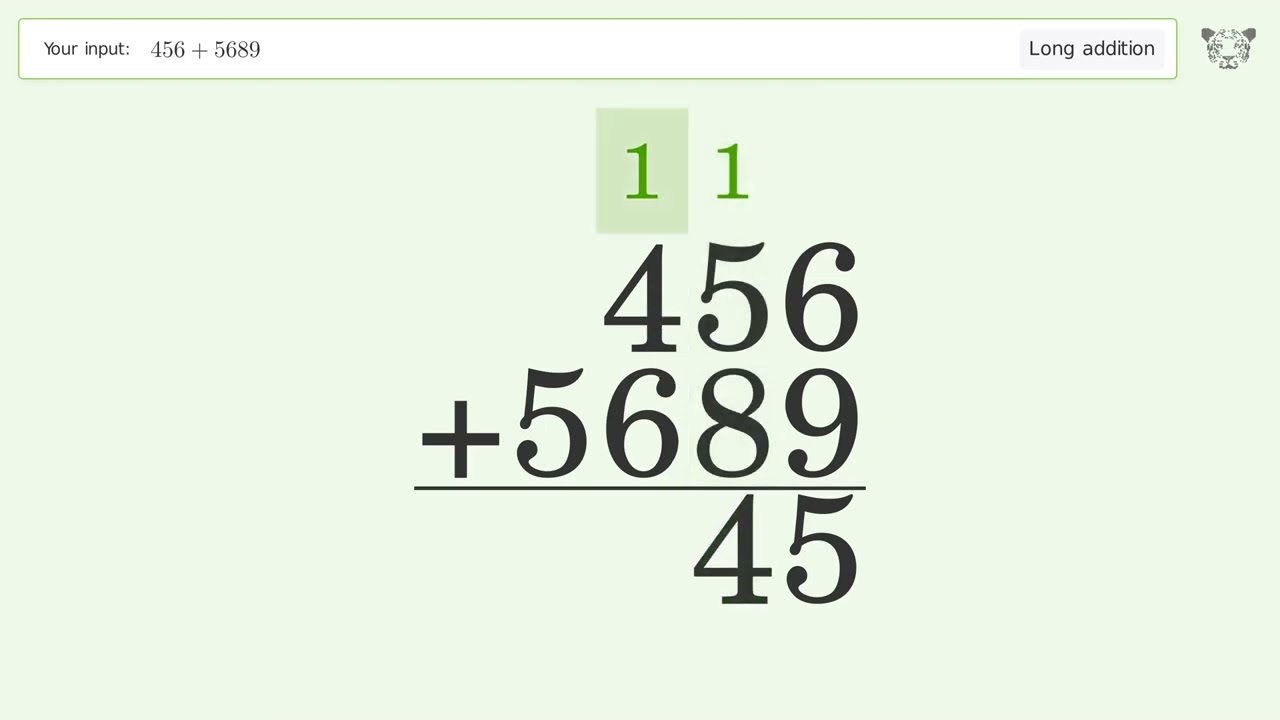 Long addition: Solve 456+5689 step-by-step solution - YouTube